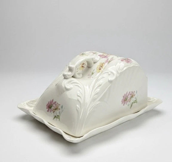 Antique Porcelain Cheese Dome & Plate Pattern 227 - Hand Painted Floral|287094953890