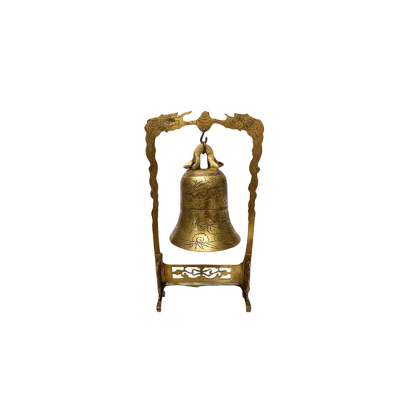 Vintage Brass Dragon Bell on Stand Ornate Asian Tabletop Gong Etched Feng Shui|286945807653