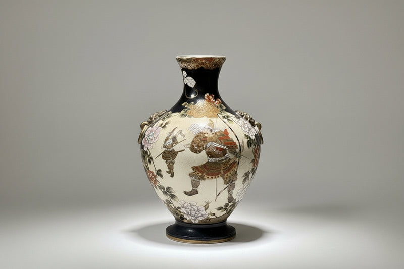 ANTIQUE Japanese Satsuma Vase Table Lamp | Hand-Painted Samurai Warrior Scene|286912411527