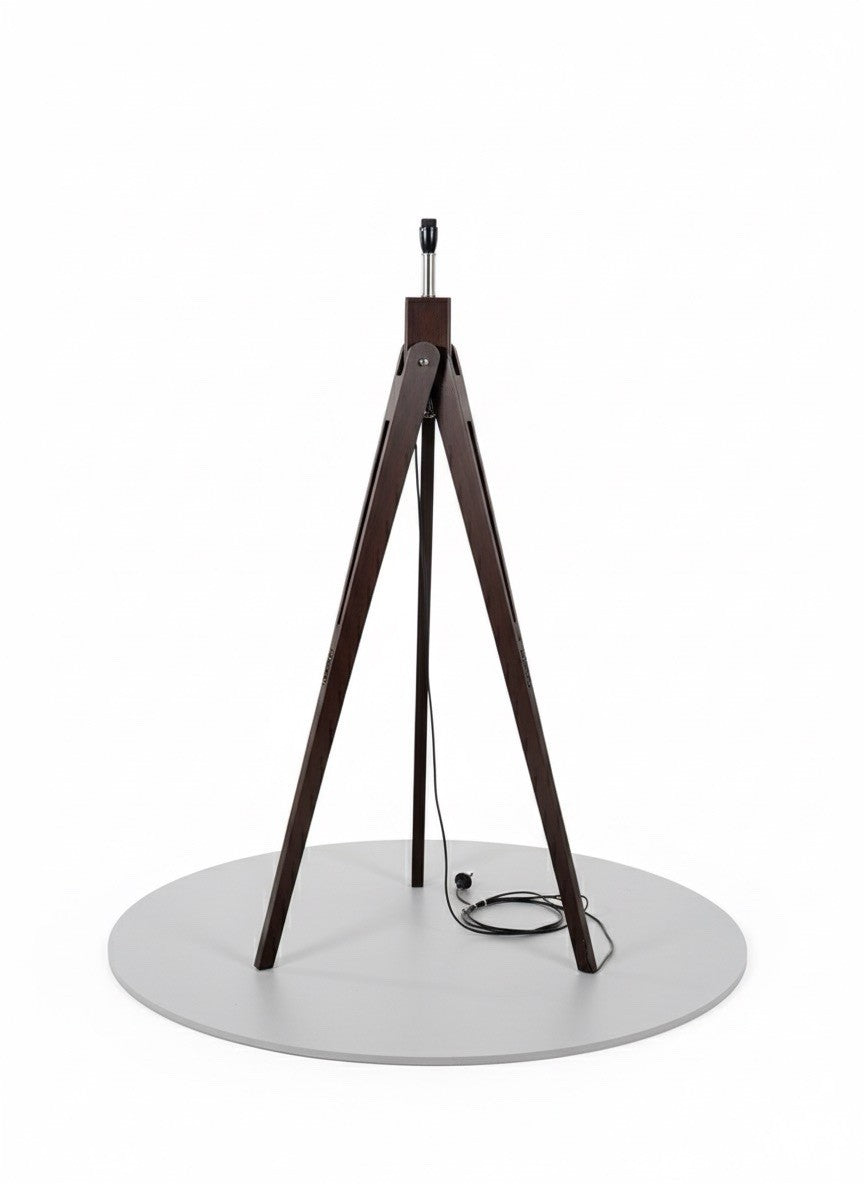 Dark Wood Tripod Floor Lamp with Black Drum Shade - Modern Mid-Century Style|286969347785