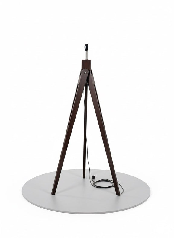 Dark Wood Tripod Floor Lamp with Black Drum Shade - Modern Mid-Century Style|286969347785