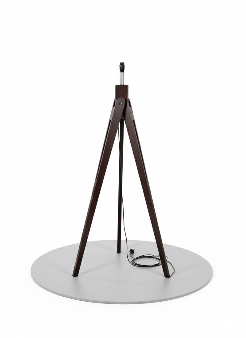 Dark Wood Tripod Floor Lamp with Black Drum Shade - Modern Mid-Century Style|286969347785