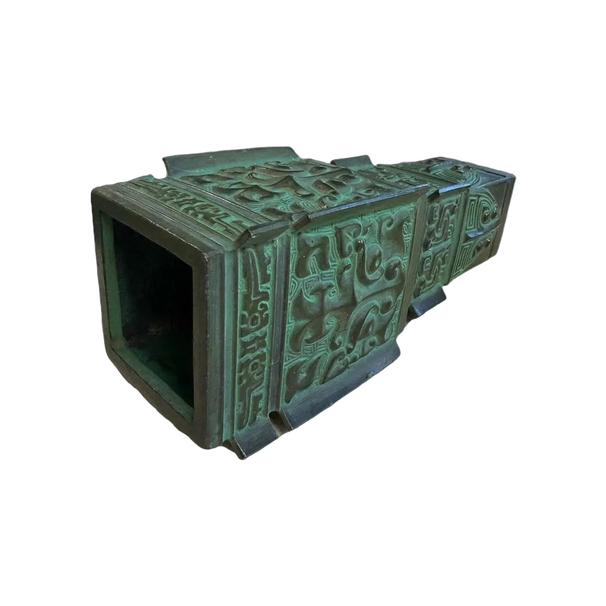 Bronze-Style Archaic Chinese Ritual Vessel | Taotie Mask Decor | Antique Green|286939528162