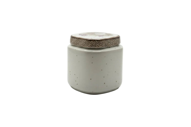 Vintage Japanese Stoneware Ginger Jar with Lid - Hand Painted Heron & Iris Motif|287067661760