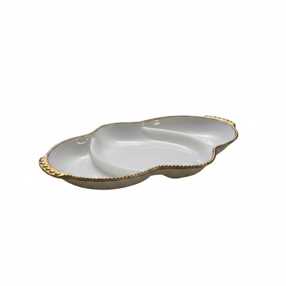 Vintage Fire King Milk Glass Divided Relish Tray Anchor Hocking Swirl Gold Trim|286995505433