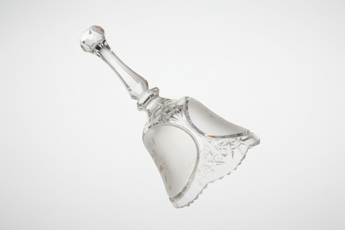 Vintage Clear & Frosted Cut Glass Hand Bell / Crystal Dinner Bell|286917451933