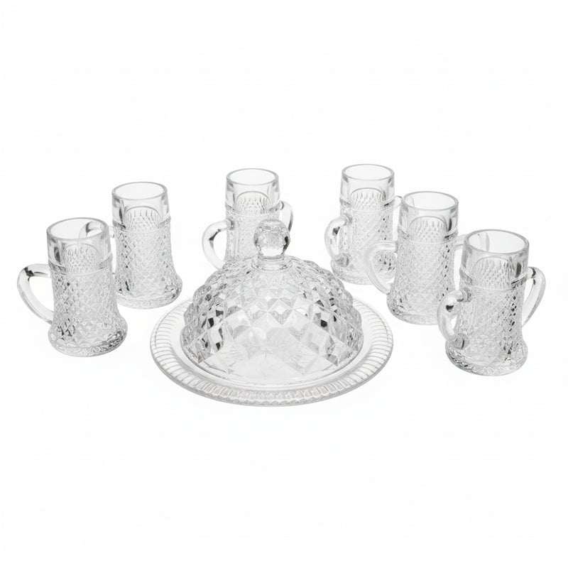 Vintage Diamond Cut Covered Butter Dish, Handled Mini Mugs Steins Pressed Glass|286958228825