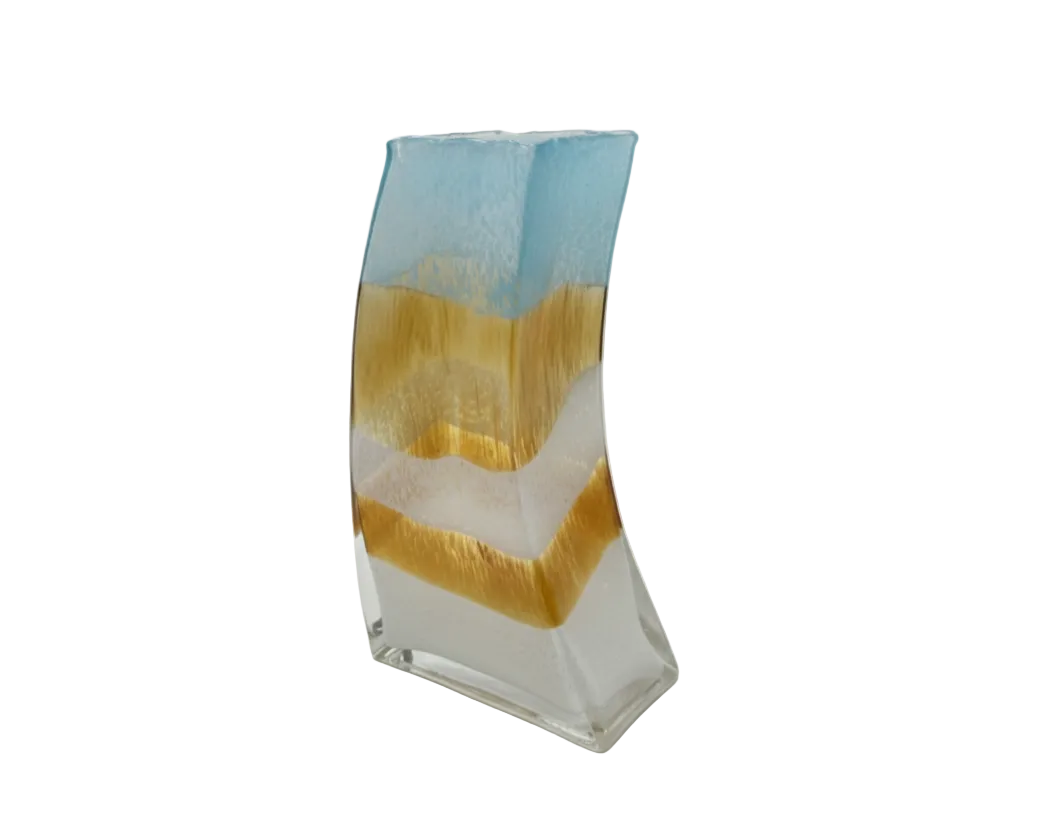 VINTAGE BONPARI Art Glass Vase Mid Century Modern Layered Curved Amber Blue MCM|286940469151