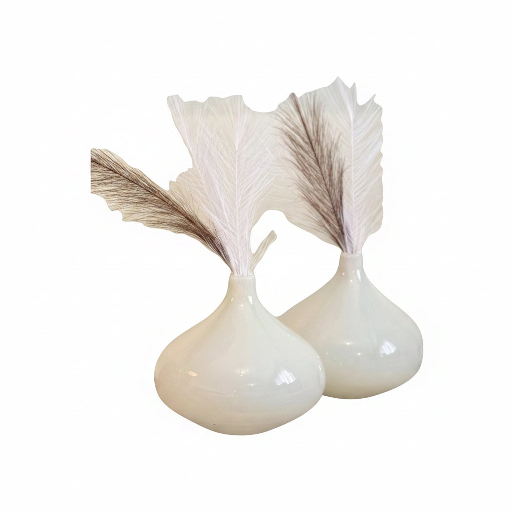 Stunning Modern White Bulbous Glass Vases - Pair (Opaline/Milk Glass Style)|286940703702