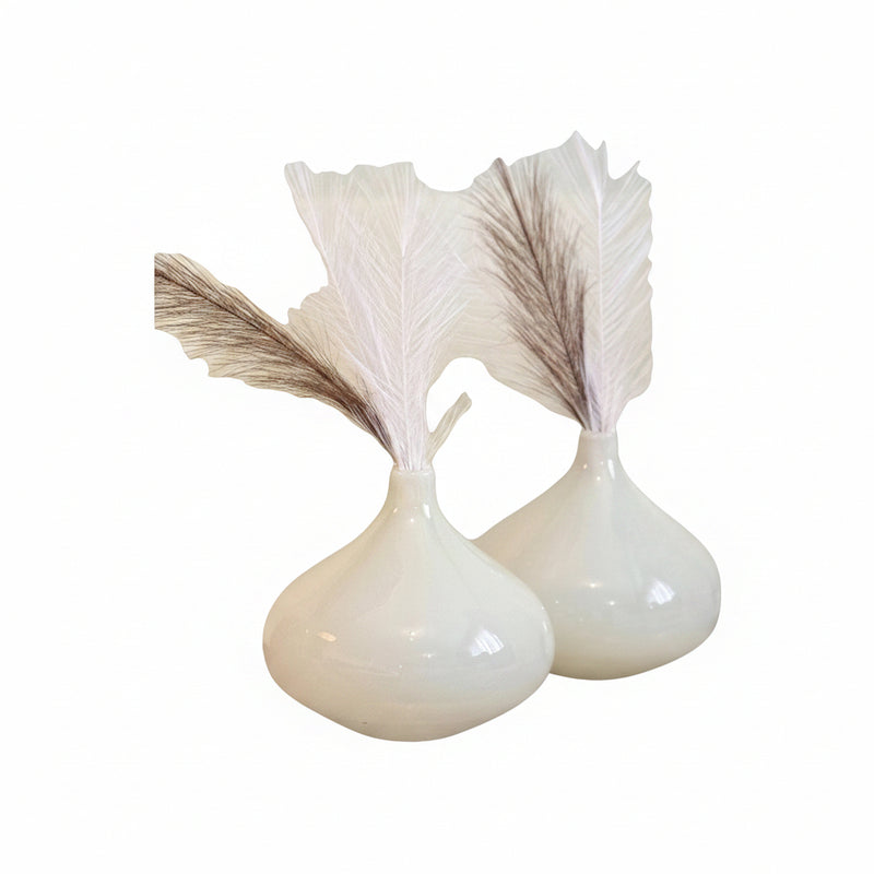 Stunning Modern White Bulbous Glass Vases - Pair (Opaline/Milk Glass Style)|286940703702