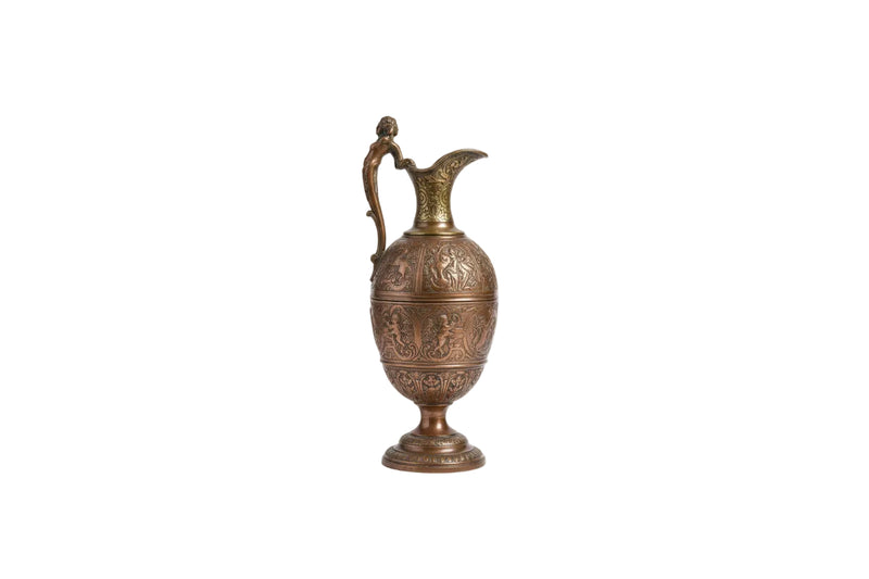 Antique Ornate Repoussé Copper & Brass Ewer Pitcher Jug Figural Decor 1.6kg|286941517379