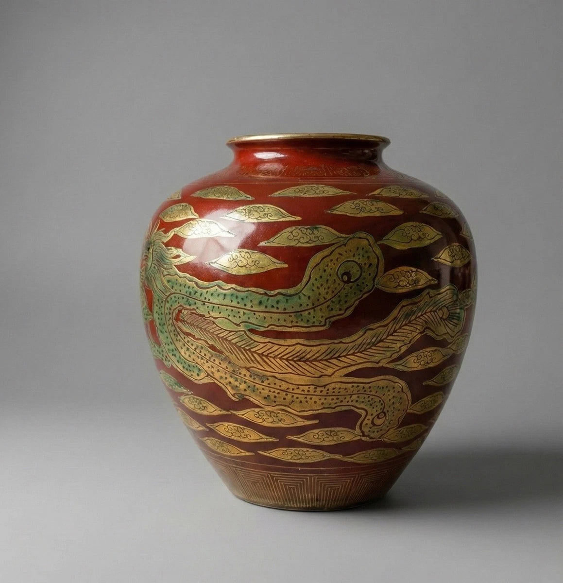 Rare Japanese Eiraku Kutani Style Vase Phoenix Dragon Gold Gilded Chinoiserie|286963274173