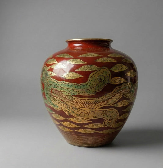Rare Japanese Eiraku Kutani Style Vase Phoenix Dragon Gold Gilded Chinoiserie|286963274173