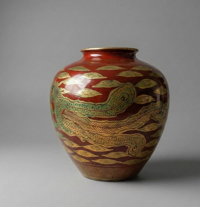 Rare Japanese Eiraku Kutani Style Vase Phoenix Dragon Gold Gilded Chinoiserie|286963274173
