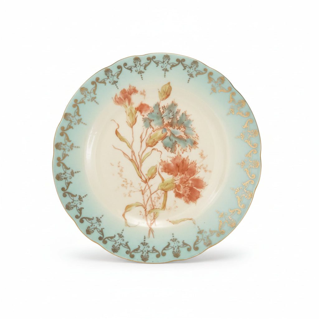 Set of 6 Antique Plates Blue Border Gilt Floral I. 1545 Mark Dresden Style China|286902642663