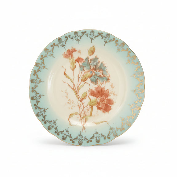 Set of 6 Antique Plates Blue Border Gilt Floral I. 1545 Mark Dresden Style China|286902642663