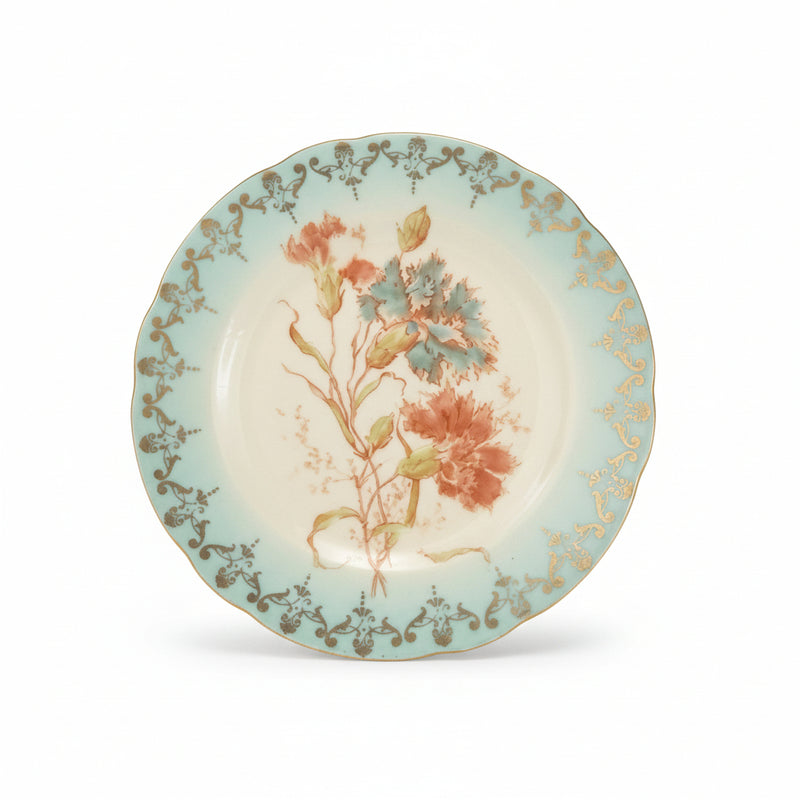 Set of 6 Antique Plates Blue Border Gilt Floral I. 1545 Mark Dresden Style China|286902642663