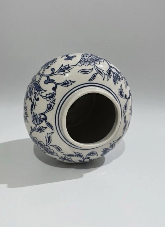 Blue & White Porcelain Ginger Jar - Floral Vine Pattern|287067048489