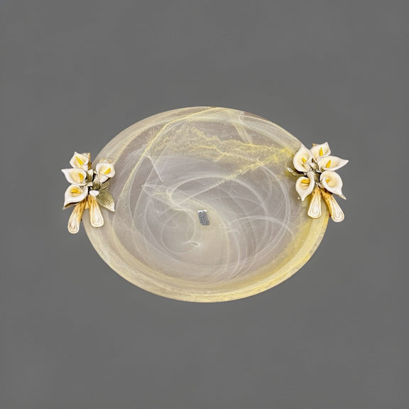 Murano Glass Pedestal Bowl/Centerpiece with Capodimonte Calla Lilies|286943602779