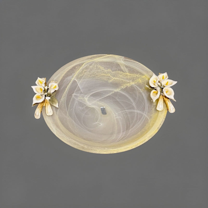 Murano Glass Pedestal Bowl/Centerpiece with Capodimonte Calla Lilies|286943602779