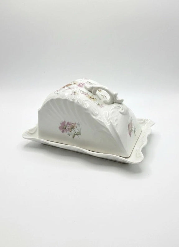 Antique Porcelain Cheese Dome & Plate Pattern 227 - Hand Painted Floral|287094953890