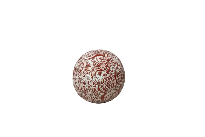 Elegant Hand-Painted Red & White Scrollwork Decorative Sphere/Ball Ornament|286990297115