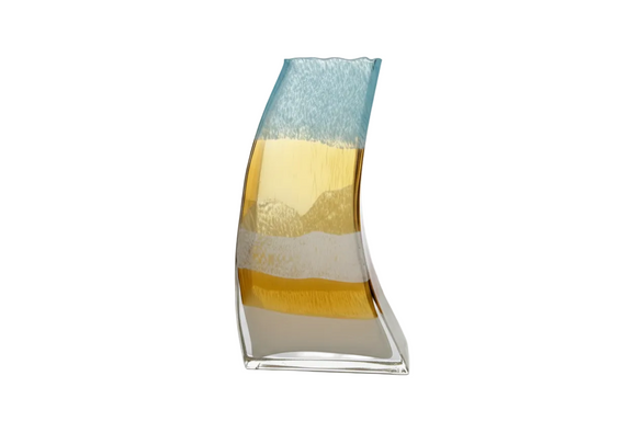 VINTAGE BONPARI Art Glass Vase Mid Century Modern Layered Curved Amber Blue MCM|286940469151
