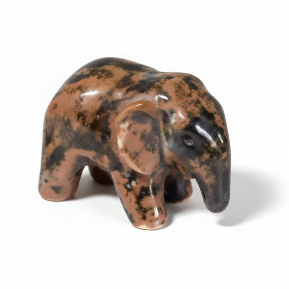 Vintage MCM Ceramic Elephant Figurine - Brown Mottled Tortoiseshell Glaze - 3”|286880840962