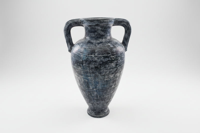 Heavy Terracotta Amphora Style Floor Vase - Blue & White Distressed Finish|286985649892