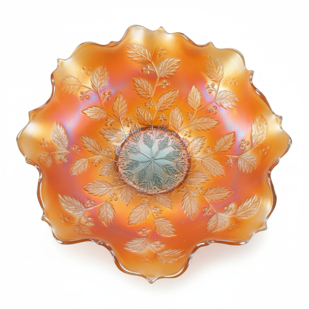 VINTAGE FENTON Holly Berries Marigold CARNIVAL GLASS Bowl Scalloped Rim RARE|286941643983