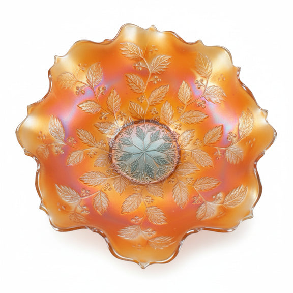 VINTAGE FENTON Holly Berries Marigold CARNIVAL GLASS Bowl Scalloped Rim RARE|286941643983