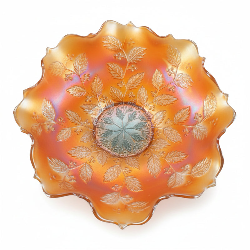 VINTAGE FENTON Holly Berries Marigold CARNIVAL GLASS Bowl Scalloped Rim RARE|286941643983