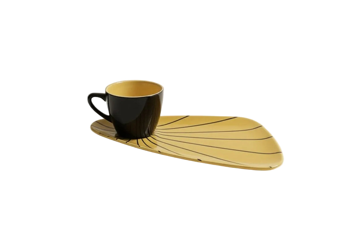 RARE VINTAGE CROWN DEVON Snack Set Black & Yellow Mid-Century Modern 1052|286917168756