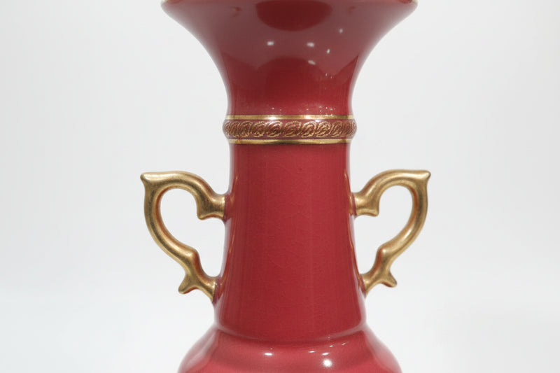 Vintage Miniature Red & Gold Floral Bud Vase - 15cm Hand-Painted Ceramic|286938716621