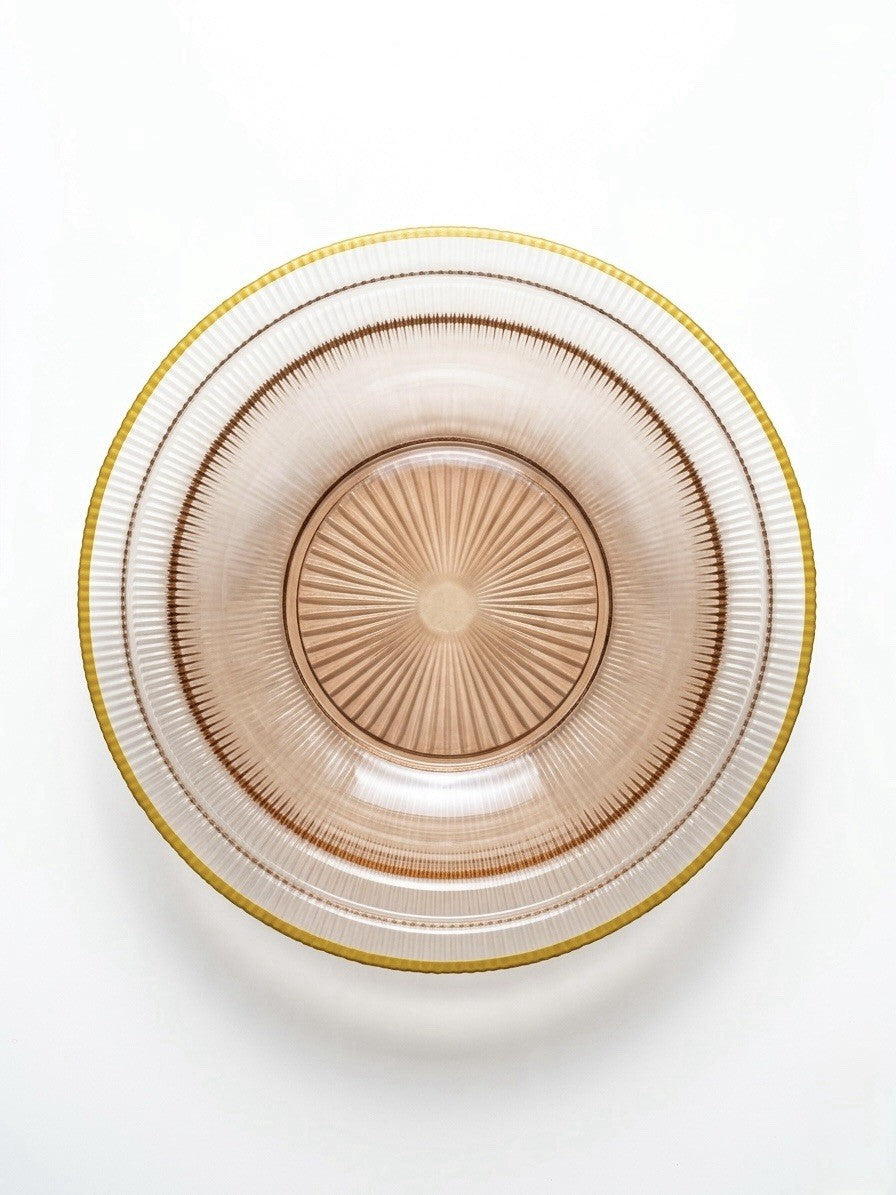 Art Deco Pink Depression Glass Bowl Gold Trim Ribbed Starburst|287256988698