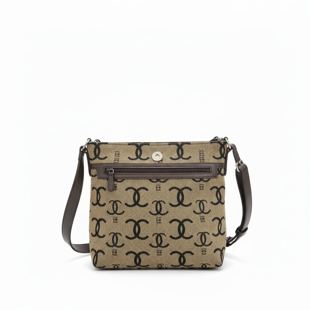 Vintage Lenach Monogram Canvas Shoulder Bag Crossbody Brown Khaki Small Purse|286845278007