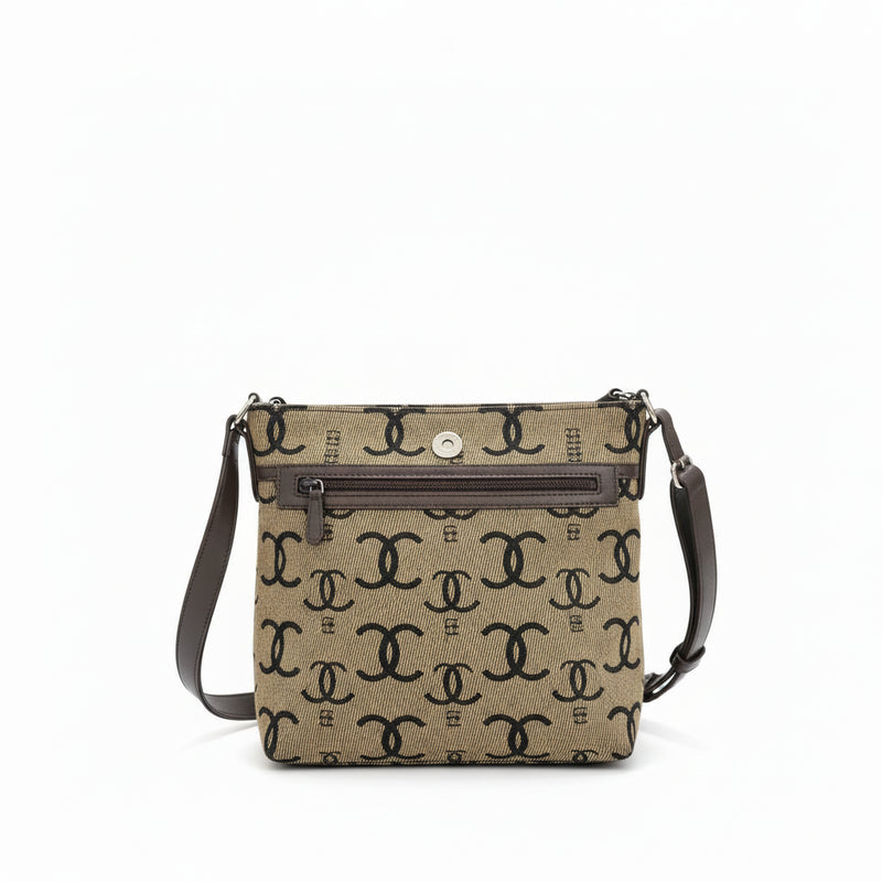 Vintage Lenach Monogram Canvas Shoulder Bag Crossbody Brown Khaki Small Purse|286845278007
