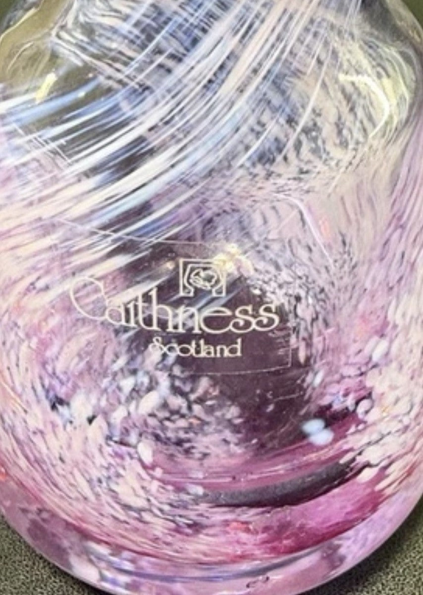 Caithness Scotland Art Glass Vase - Pink & White Swirl Mottled Finish|286920109521