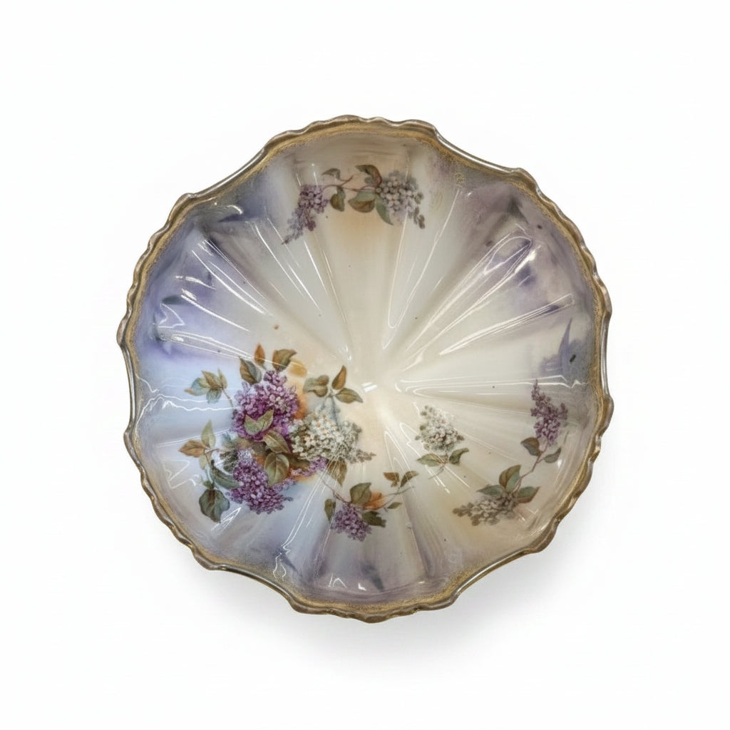 Antique German Footed Porcelain Centrepiece Bowl-Floral & Gold Shell|286938052401
