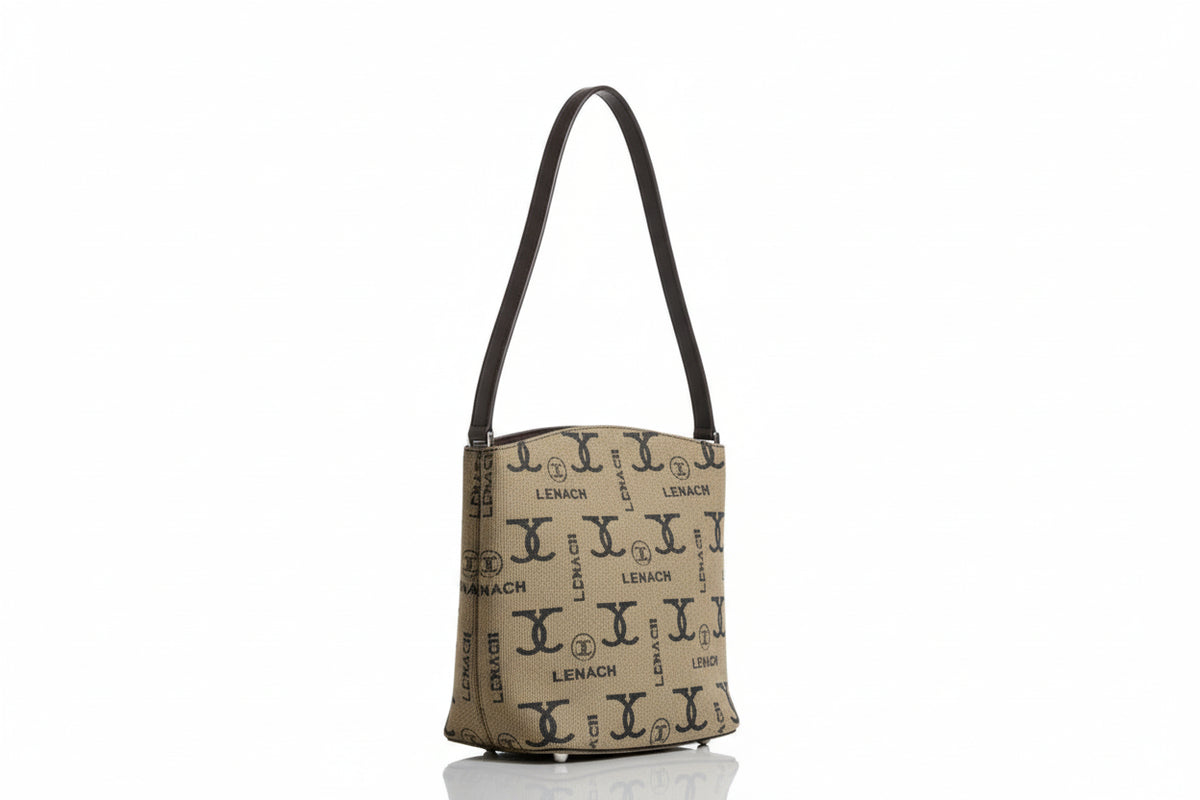 Vintage Lenach Monogram Canvas Shoulder Bag Crossbody Brown Khaki Small Purse|286845278007