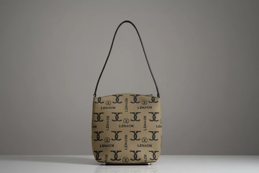 Vintage Lenach Monogram Canvas Shoulder Bag Crossbody Brown Khaki Small Purse|286845278007