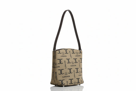 Vintage Lenach Monogram Canvas Shoulder Bag Crossbody Brown Khaki Small Purse|286845278007