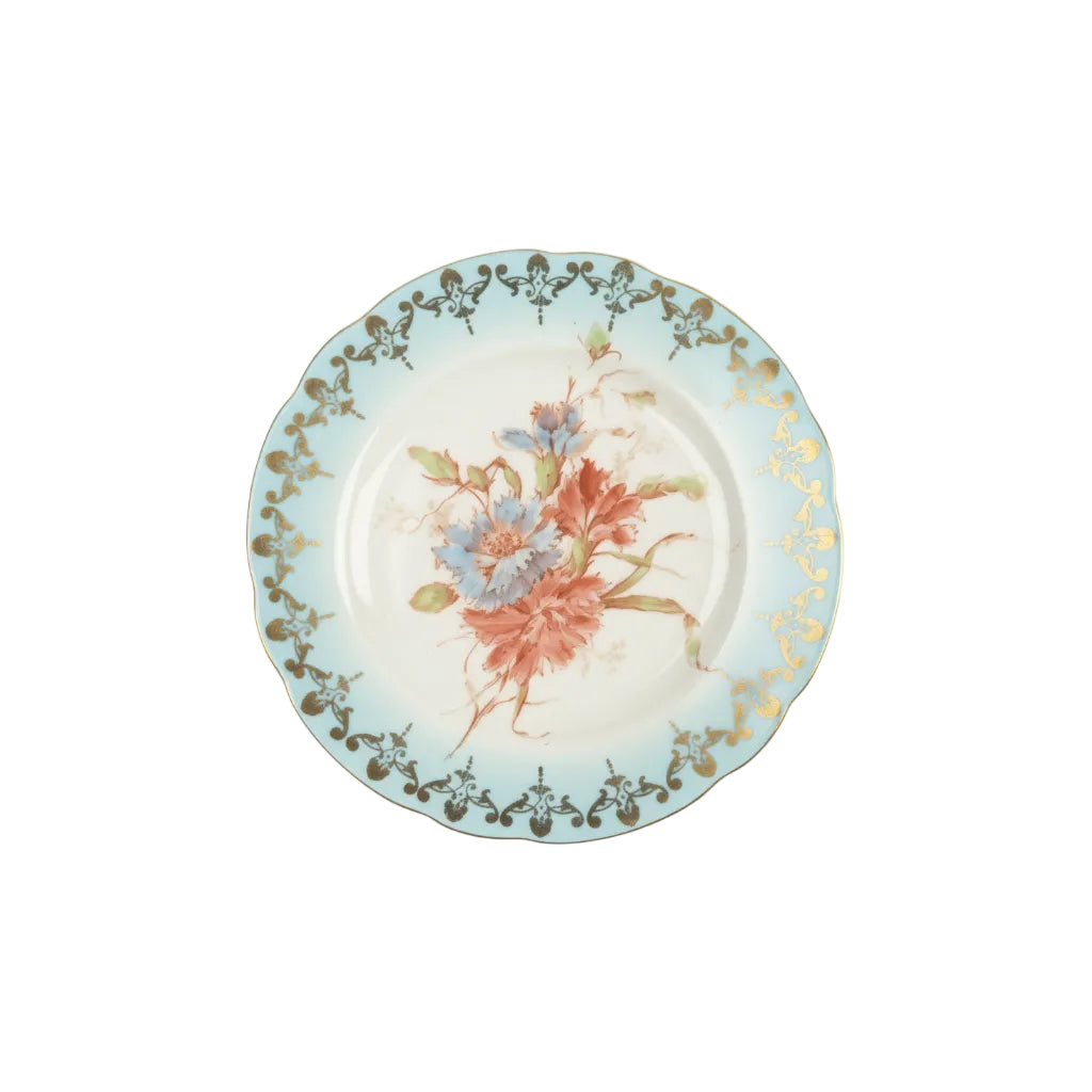 Set of 6 Antique Plates Blue Border Gilt Floral I. 1545 Mark Dresden Style China|286902642663