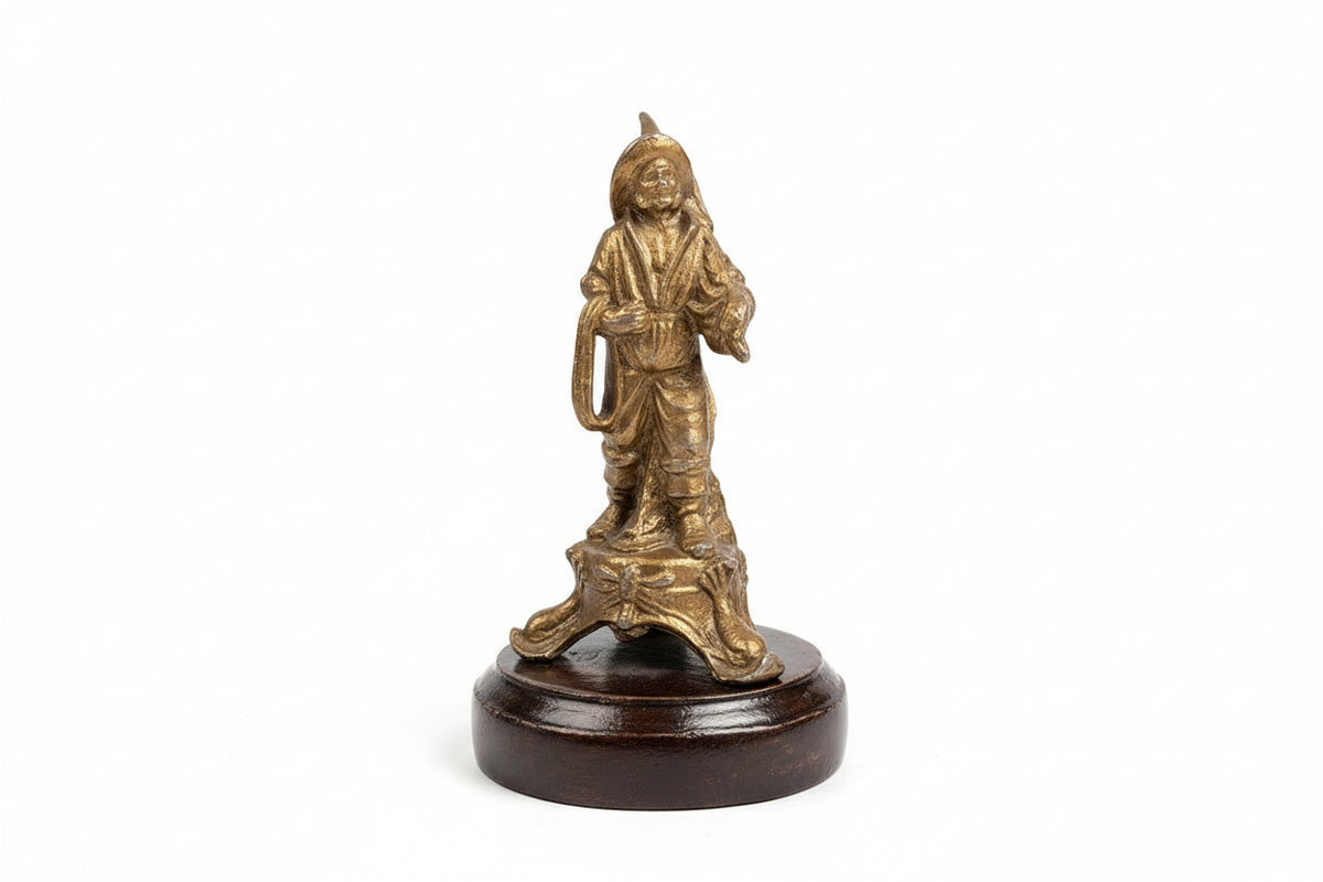 Antique Spelter Figurine French Cavalier Musketeer Statue Bearer Wood Base|286933553369