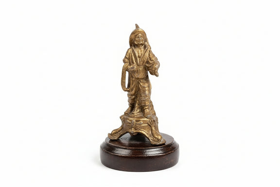 Antique Spelter Figurine French Cavalier Musketeer Statue Bearer Wood Base|286933553369