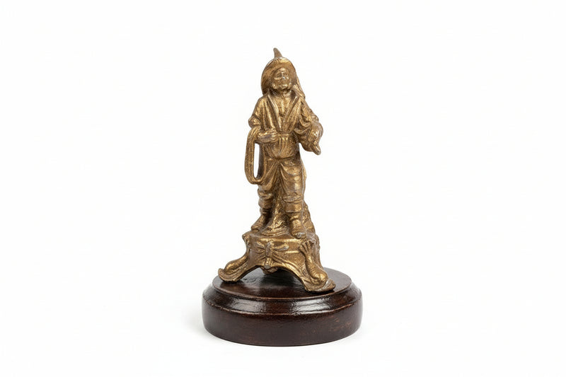 Antique Spelter Figurine French Cavalier Musketeer Statue Bearer Wood Base|286933553369