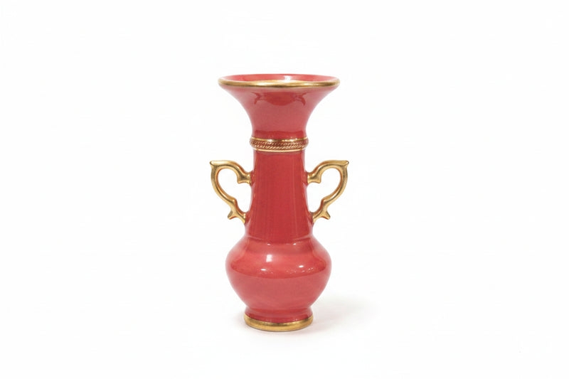 Vintage Miniature Red & Gold Floral Bud Vase - 15cm Hand-Painted Ceramic|286938716621