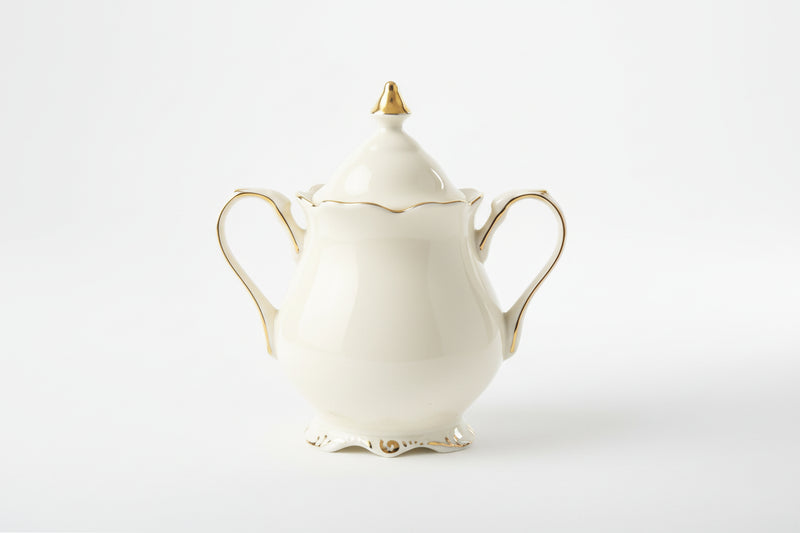 Trent & Dunne Homewares Elegant Cream Ceramic Tea Set 9pc Service With Gold Trim|286993012932