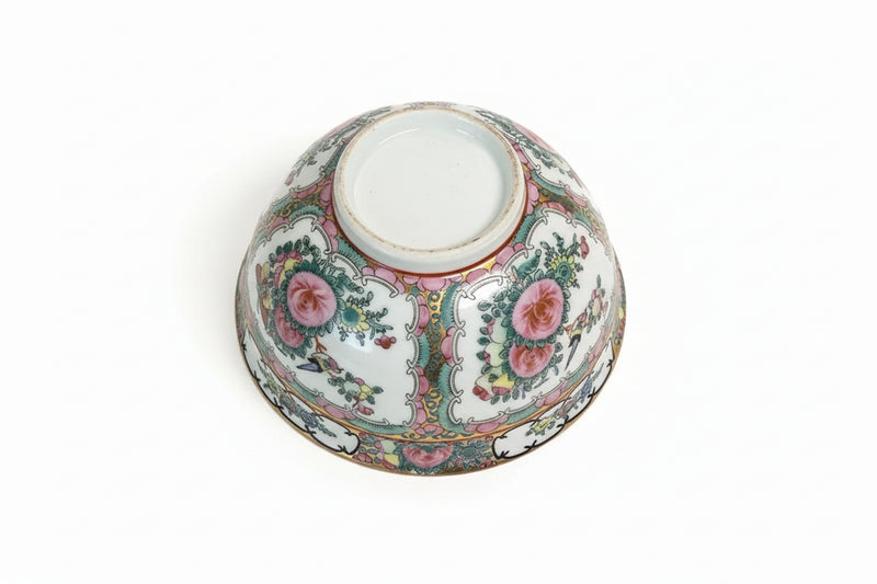 Chinese Export Rose Medallion Porcelain Rice Bowl Hand Painted Gilt Trim|286939877381