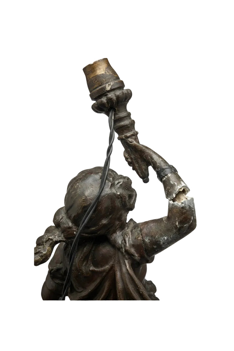 Antique Art Nouveau Spelter Lamp "Le Temps des Roses"by Auguste Moreau (c. 1900)|286964527572